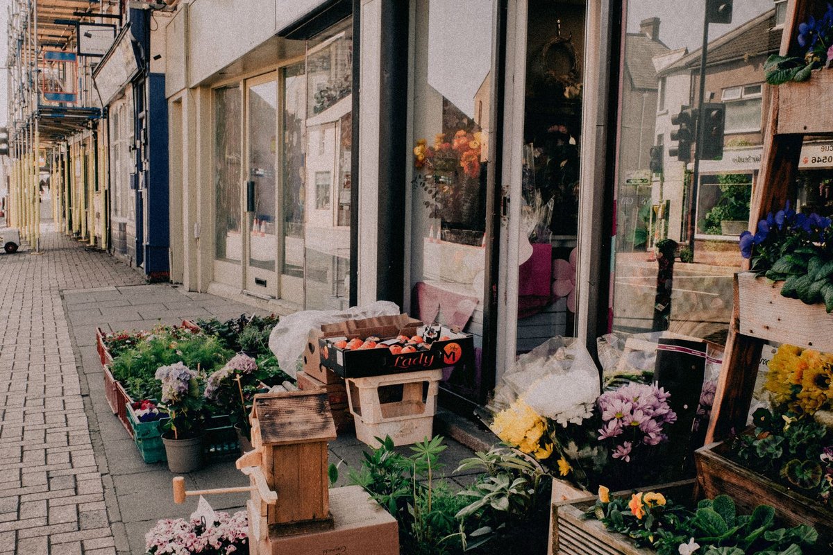 Flowers on display outside an independent florist